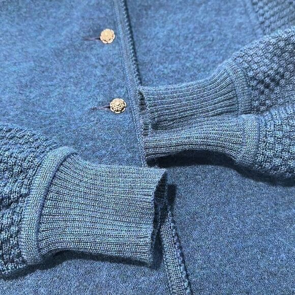 Geiger Collection Vintage Austrian Wool Cardigan Jacket Teal Blue Size 44 - Picture 13 of 16